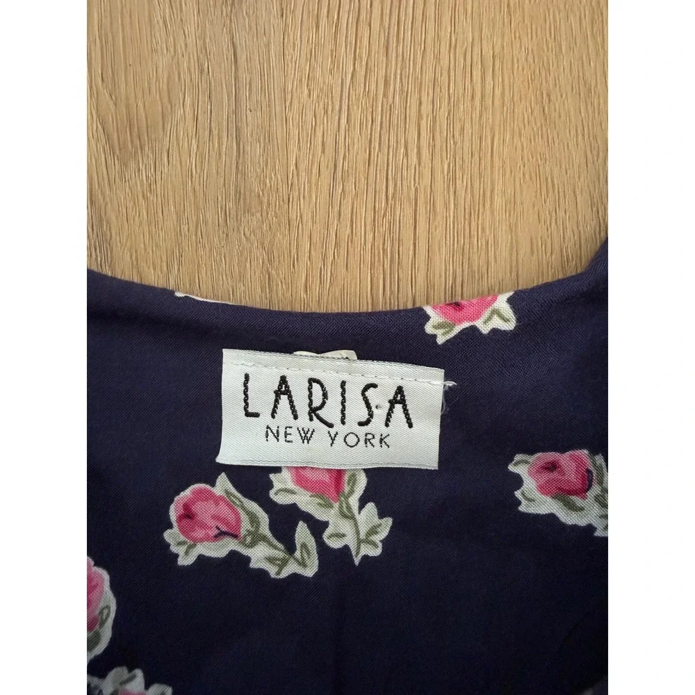 Vintage Floral Midi Dress Navy Pink Lace Collar Pearl Buttons cottage prairie